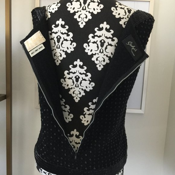 Vintage Wool Black Beaded Wool Shell Top Metal Zipper Small Balore Knits - Picture 7 of 9